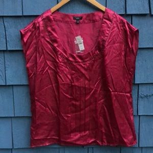 Size 16 Talbots 100% silk burgundy/pinkish top with bronze bead neckline detail